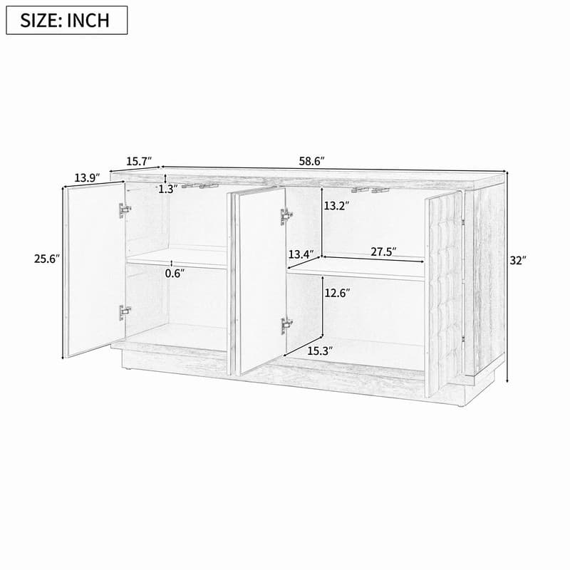 Modern 4-Door Storage Cabinet with Geometric Design and Adjustable Shelves for Home Organization