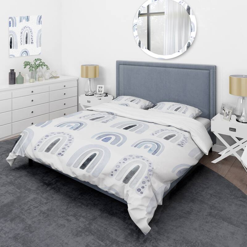 Designart 'Blue Scandinavion Kids Rainbow Pattern' Modern Duvet Cover Set - Twin