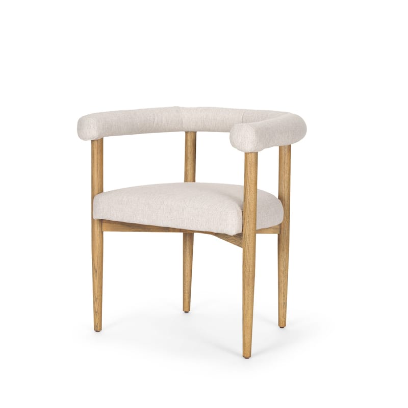 HomeRoots Beige and Brown Upholstered Cushion And Solid Wood Open Back Dining Arm Chair - 21.5 in. x 28 in. x 26 in.