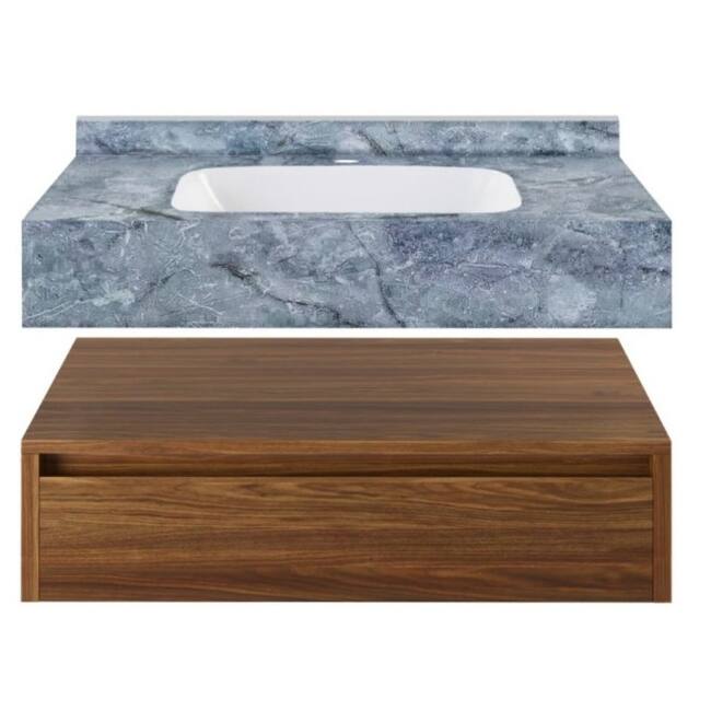 Swiss Madison SM-BV4904 Avancer 36" Wall Mounted Single Basin Vanity - Brown Oak / Blue Celeste