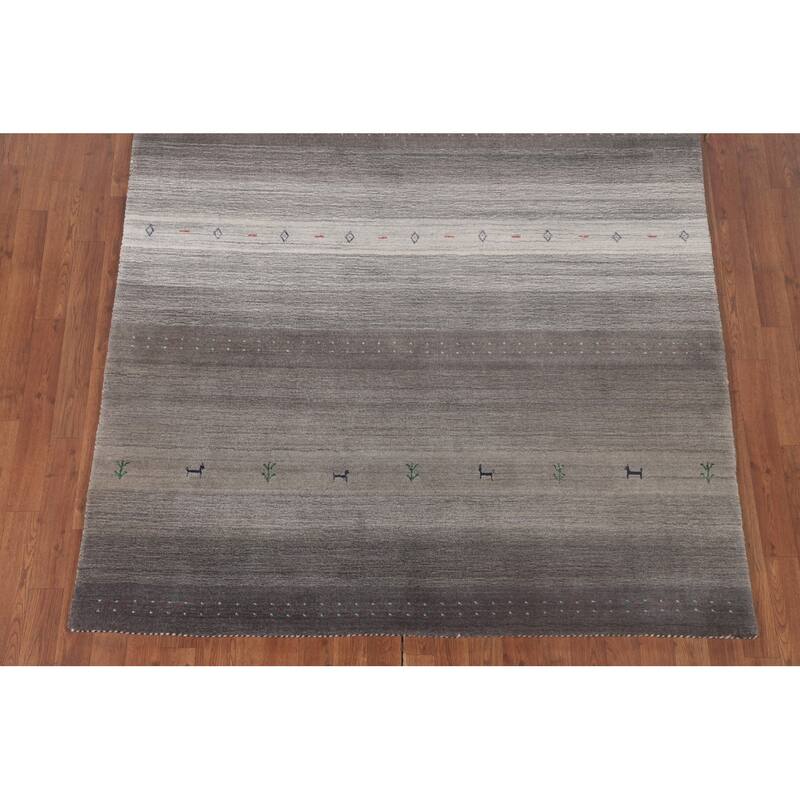 Striped Gabbeh Indian Area Rug Handmade Grey Tribal Wool Carpet - 5'6"x 7'6"