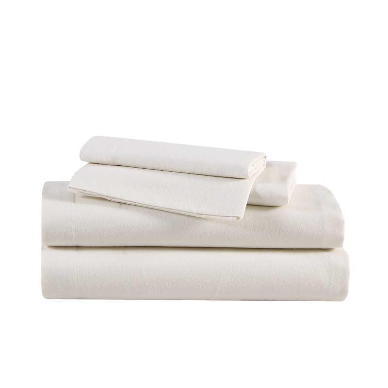 Eddie Bauer Cotton Flannel-Solids-Deep Pocket- Sheet & Pillowcase Set - Off-White - Twin