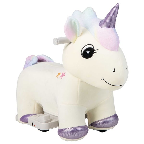 slide 2 of 10, Gymax 6V Electric Animal Ride On Toy Unicorn Kids Plush Ride-on w/ Beige - Kids