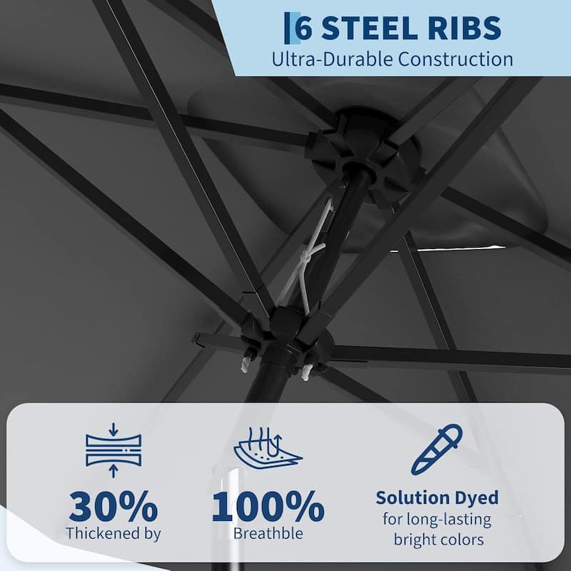 10' x 6.5' Solar Patio Umbrella with Crank and Push Button Tilt for Garden, Deck, Lawn, Pool (No Base)