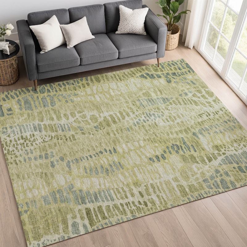 Machine Washable Indoor/ Outdoor Modern Imprints Chantille Rug
