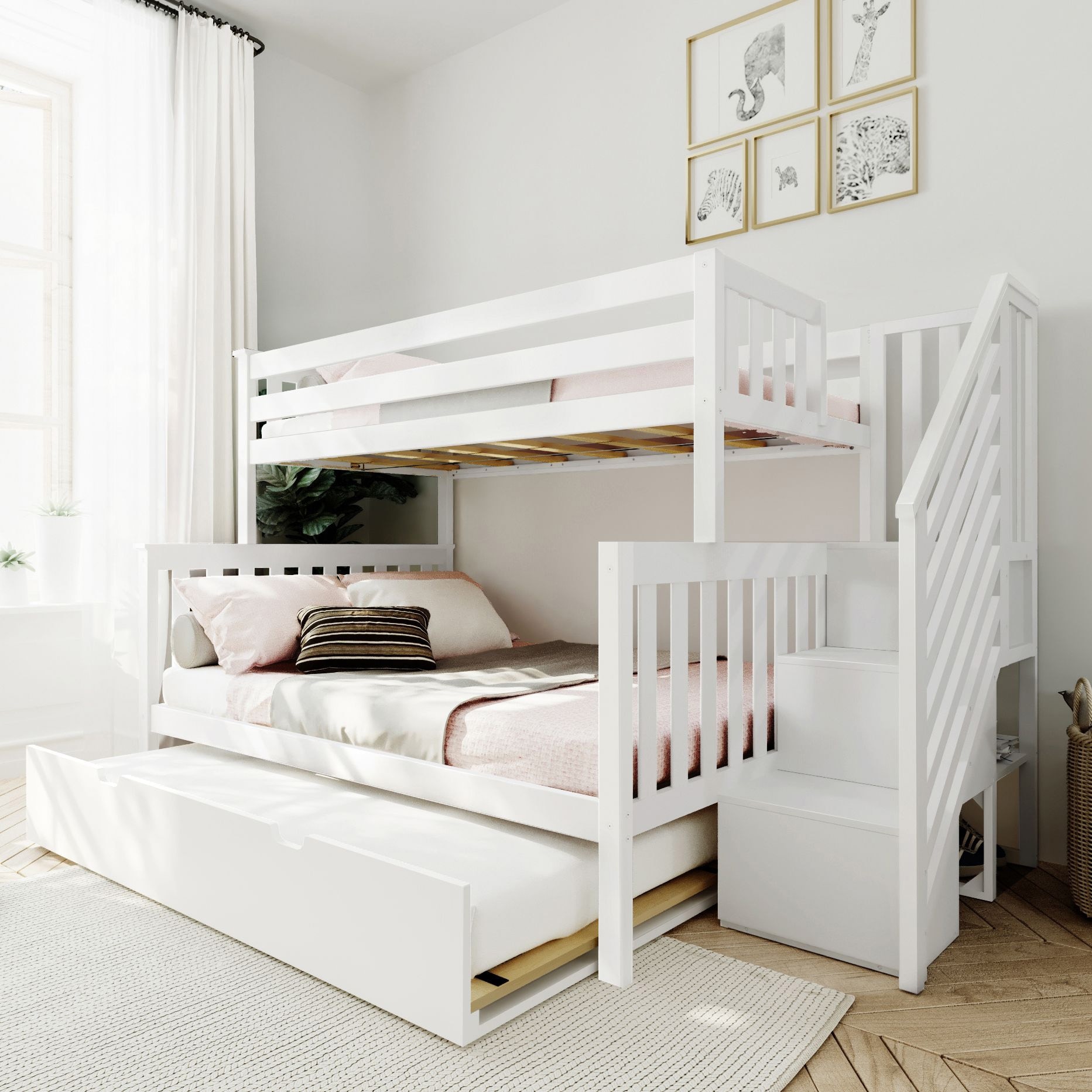 Max & Lily Twin over Full Staircase Bunk Bed with Trundle