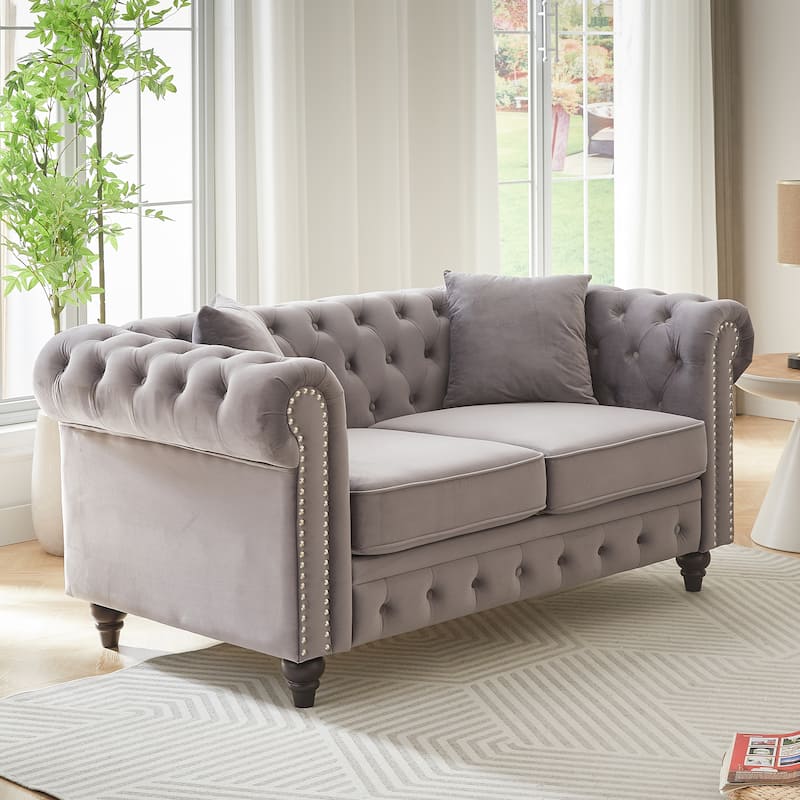 Classic Chesterfield Loveseat Sofa with Depp Seat and Nailheads Accent