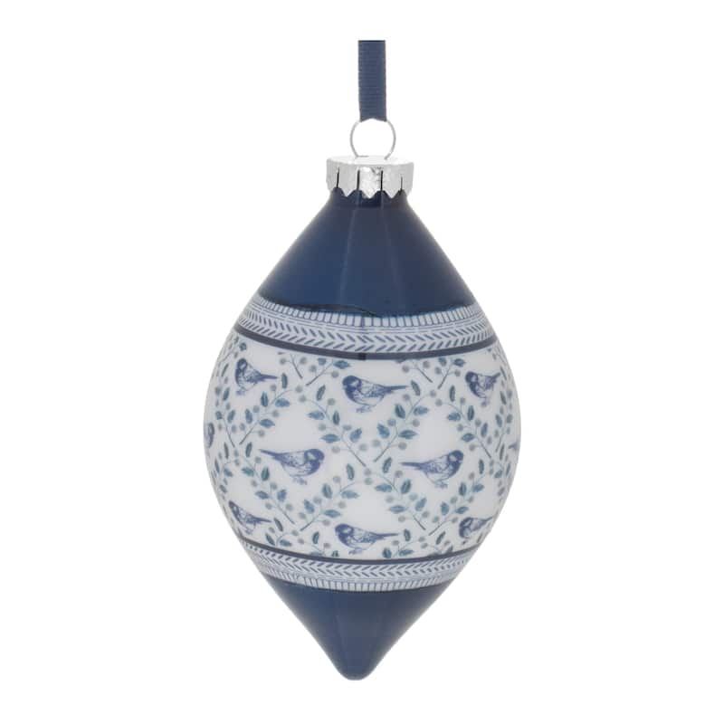 Ornate Bird Drop and Ball Christmas Ornaments - 5.75" - Blue and White - 6ct