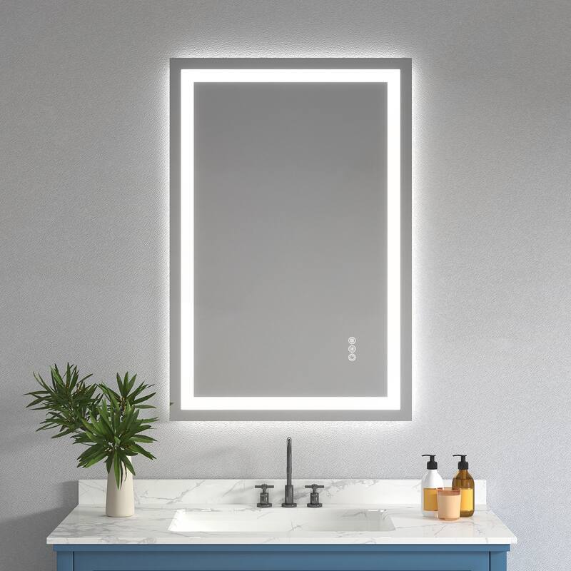 24x36 Frameless Tempered Mirror Dual LED Light - Transparent
