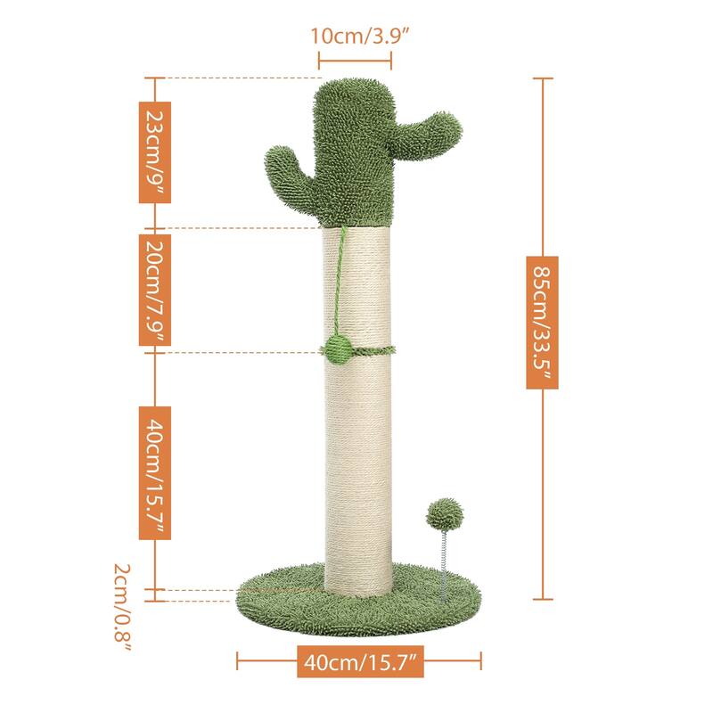 Large Cactus Cat Scratching Post with Natural Sisal Ropes, Cat Scratcher - White