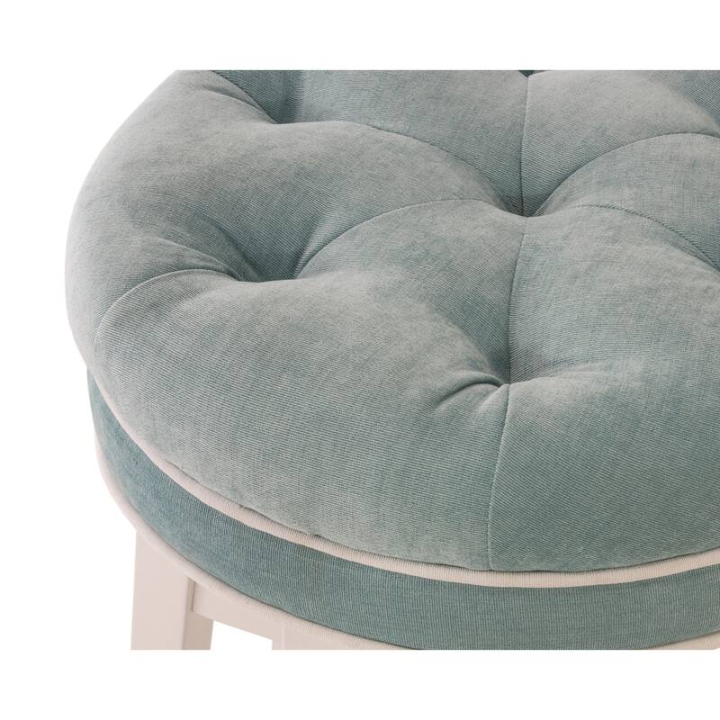 Hillsdale Furniture Sophia Tufted Backless Vanity Stool, White with Spa Blue Fabric - Spa Blue - 16" x 16" x 18"