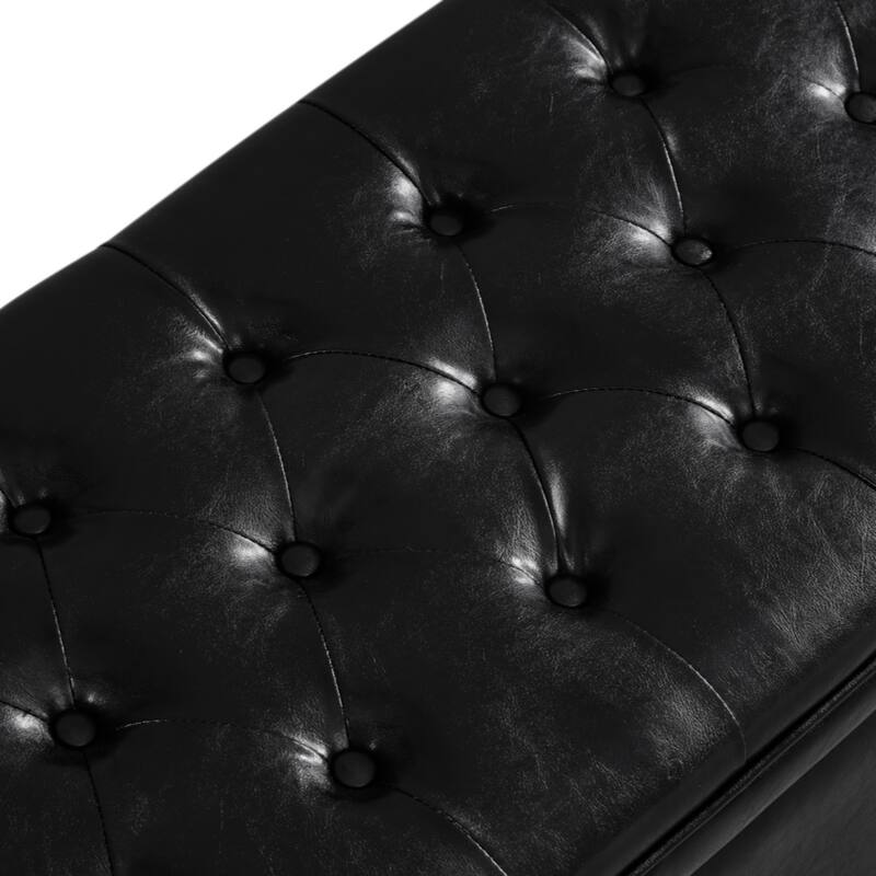 Upholstered tufted button storage bench ,Faux leather entry bench with spindle wooden legs, Bed bench
