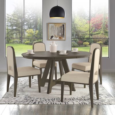 Harstad 42"-60" Extendable Round Dining Set with Channel Stitching Upholstered Chairs by iNSPIRE Q Modern