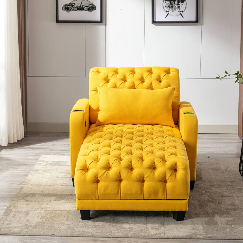 Functional Living Room Leisure Sofa Chair Bedroom Lounger with Buttons to Adjust Backrest