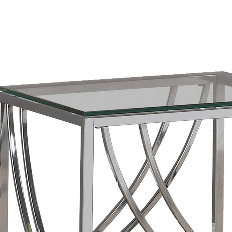 19.75 in. Chrome and Clear Square Glass End Table, Sturdy Build End Side Table for Living Rooms