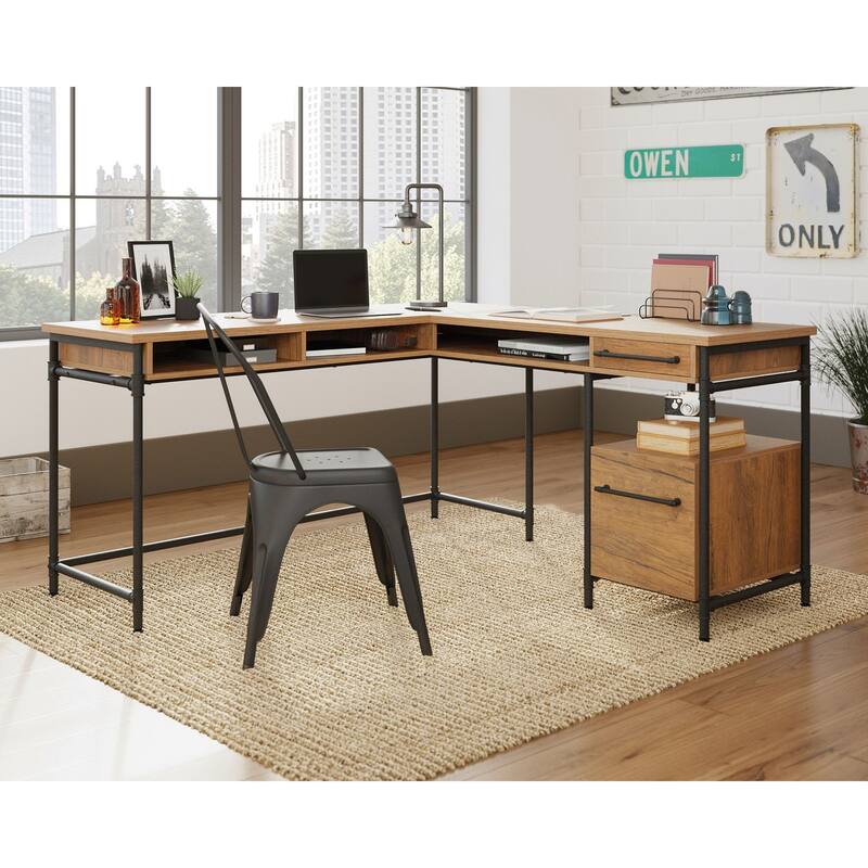 Iron City L Desk Checked Oak