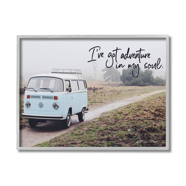 Stupell Adventure In My Soul Phrase Retro Bus Road Framed Wall Art