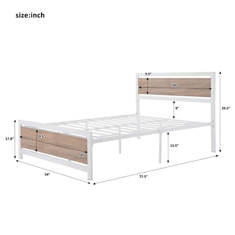 Metal and Wood Bed Frame Platform Bed