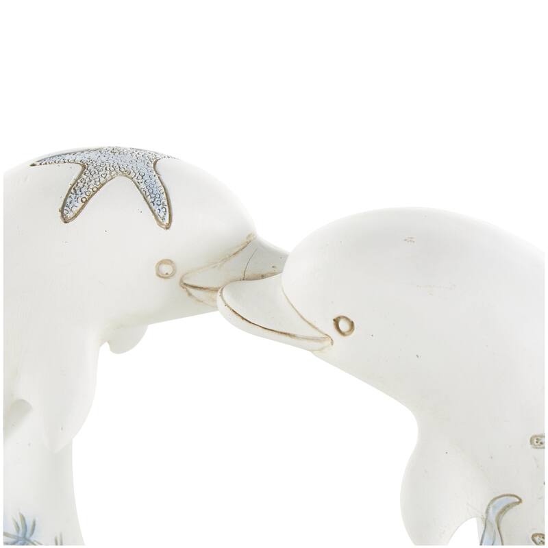 Polystone Animal Heart Shaped Decorative Sculpture with Blue Coral Patterns - White - Roche River Decor