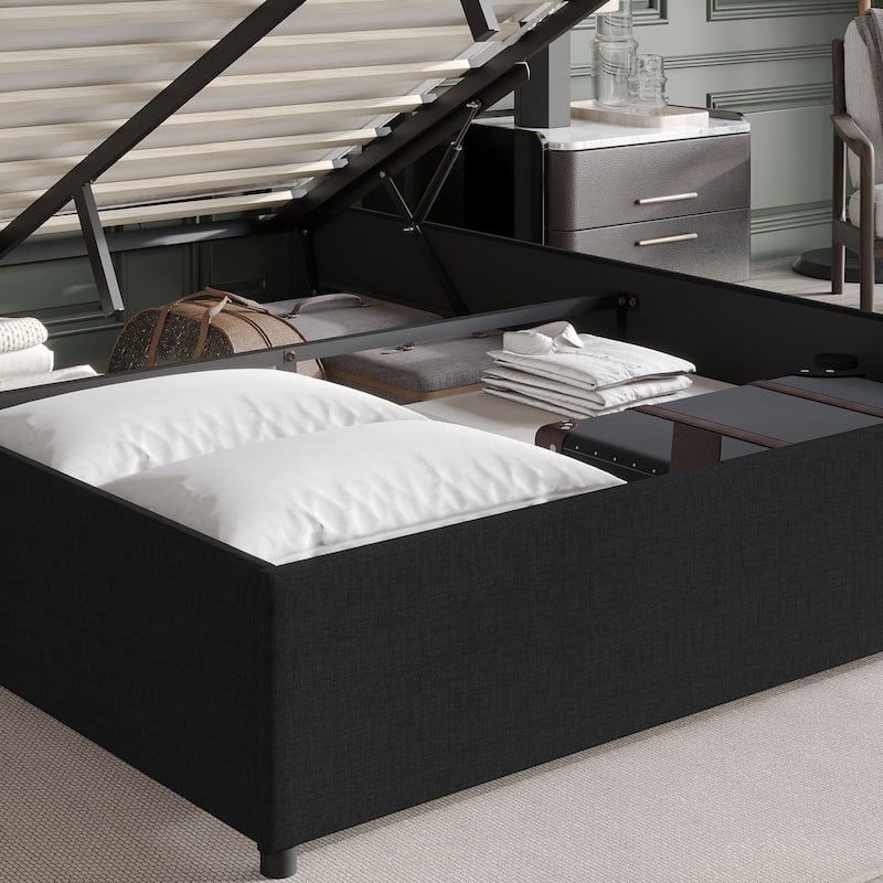 CraftPorch Elegant Wingback Platform Lift Up Storage Bed