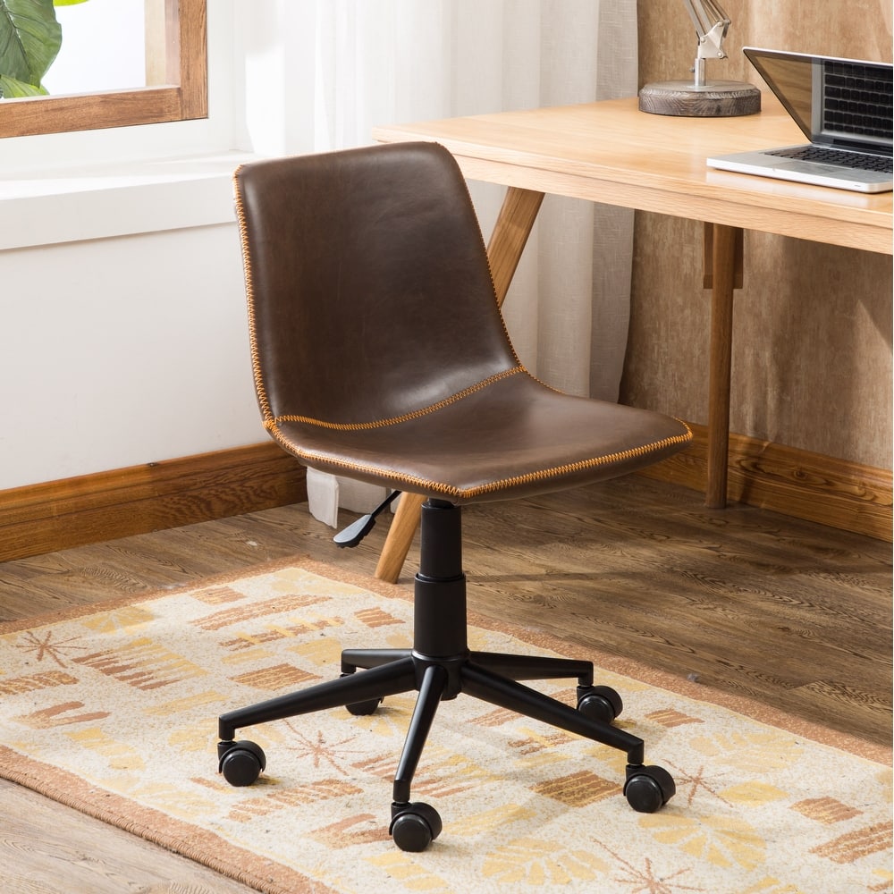 Faux Leather Mid Back Task Chair with Wheels, Adjustable Height Armless Computer Chair, 360° Swivel Task Chair