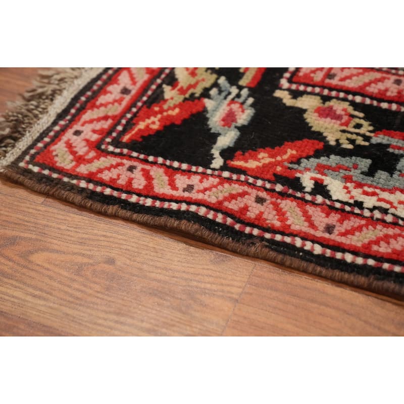 Hand Knotted Oriental 100% Wool Carpet Traditional Geometric Black Karabagh Runner Rug - 19' 1'' X 3' 7''