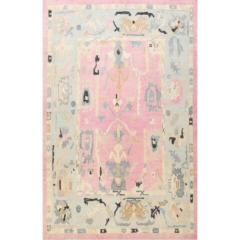 Geometric Authentic Oushak Oriental Pink Area Rug Wool Handmade - 9'0" x 11'2"