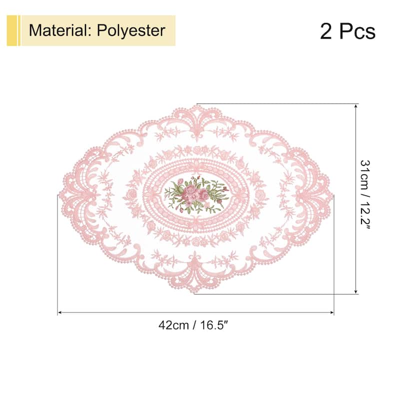 2Pack 12x16in Retro Lace Placemat Oval French Crochet Doilies Coasters - 12x16-in - Pink