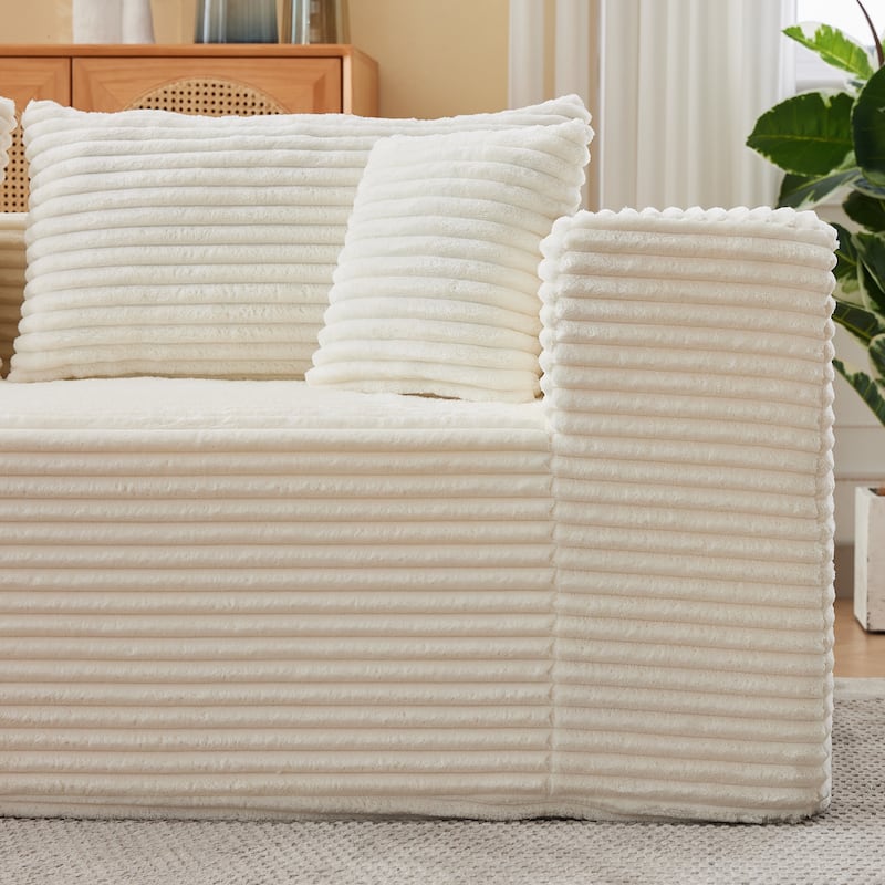 Floor Standing Modular Deep Seat Couch Corduroy L-shaped Sectional Sofa with Chaise Lounge, Pillows and Square Arms
