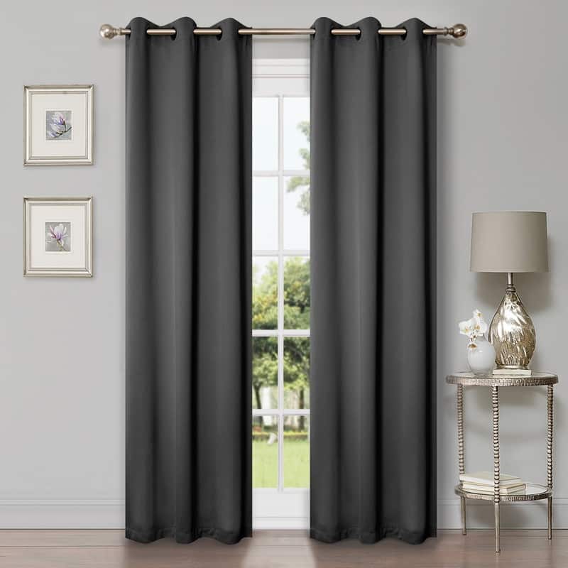 Superior Modern Solid Washable Room Darkening Curtains, Set of 2 Panels - 8PC- 42" x 84" - Grey