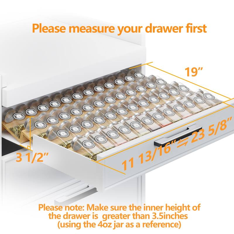 Bamboo Spice Drawer Organizer with Non-slip Mat,4 Tier 2 Set Jar Spice Rack Tray From 12"to24",Hold up 48 Jars Seasoning