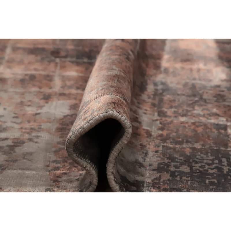 Hand Knotted Oriental Viscose Silk Carpet Modern Abstract Oranges & Rust Abstract Area Rug - 7' 4'' X 5' 3''