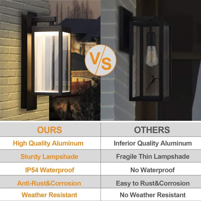 Outdoor Wall Lantern Exterior Waterproof Wall Sconce Light Fixture Integrated LED Wall Lamp with Clear Glass Shade