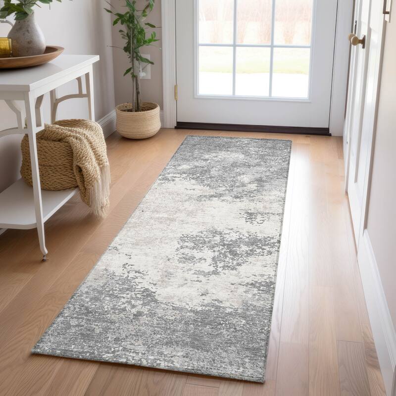 Machine Washable Indoor/ Outdoor Abstract Pixels Chantille Rug - Gray - 2'3" x 7'6"