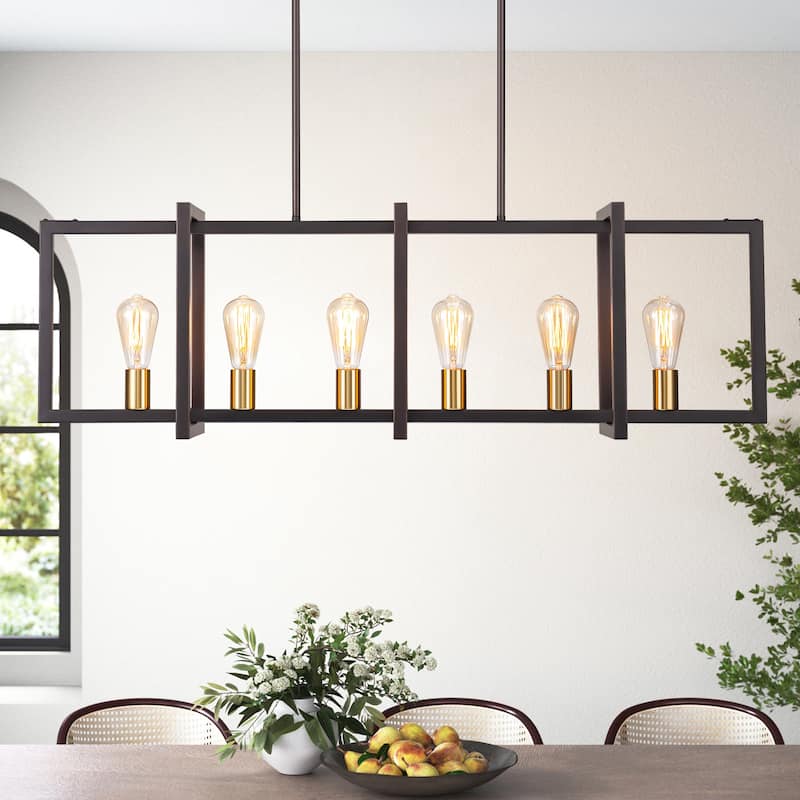 6/7-Light Industrial Pendant Lights Kitchen Island Lantern Farmhouse Linear Chandelier