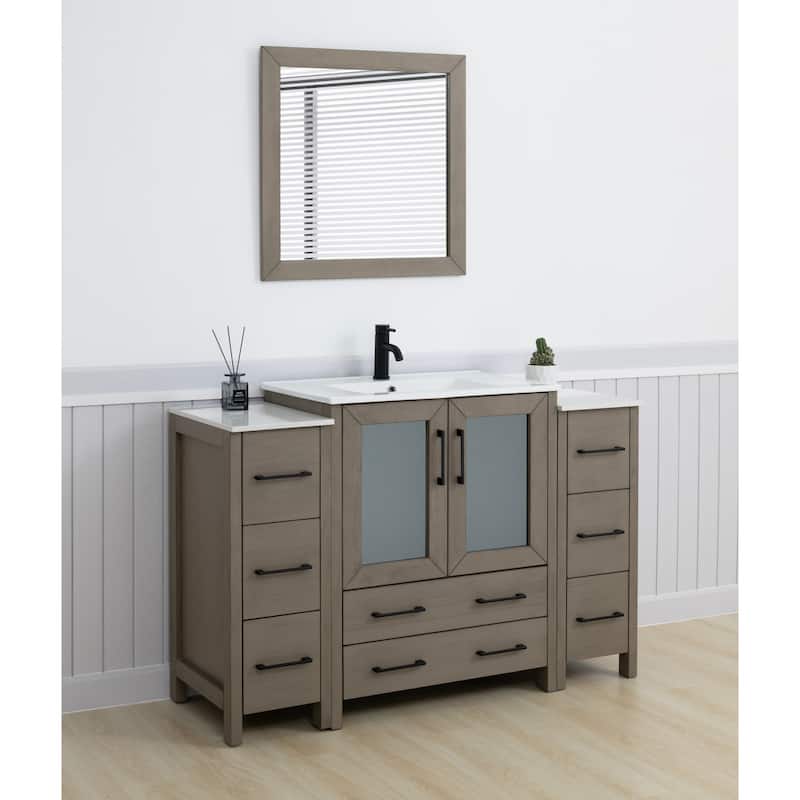Vanity Art 54 Inch Single Sink Bathroom Vanity Set 8 Dove-Tailed Drawers 3 Cabinets 1 Shelf, Soft-Closing Doors with Free Mirror
