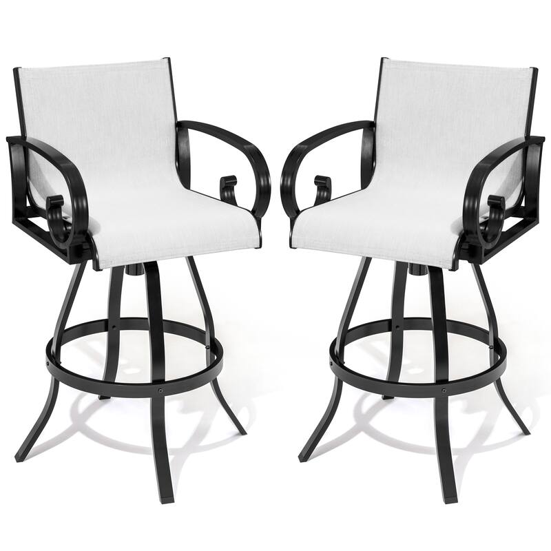 Outdoor Bar Stools Aluminum Swivel Bar Chairs with Sunbrella Textilene Mesh Set of 2/4 - Augustine Oyster - 2PC