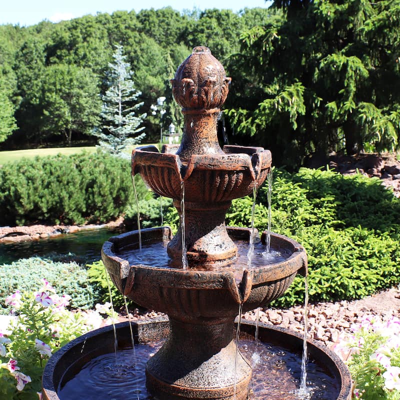 Sunnydaze Flower Blossom Outdoor Water Fountain - 3-Tier - Electric - 43-Inch