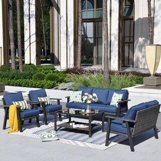 OVIOS 5-piece Outdoor Steel Frame Ottoman Wicker Solid Pattern