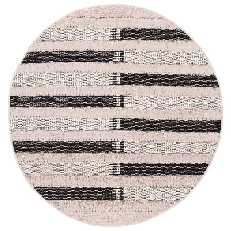 SAFAVIEH Handmade Natura Jaidyn Stripe Rug - 6' Round - Ivory/Black