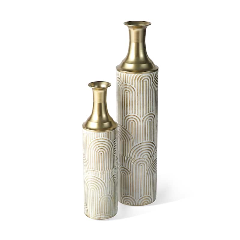 Glitzhome Set of 2 Modern White Black and Gold Metal Floor Vases Fall Thanksgiving Gifts