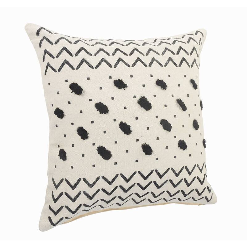20" Black and Cream White Chevron Square Throw Pillow