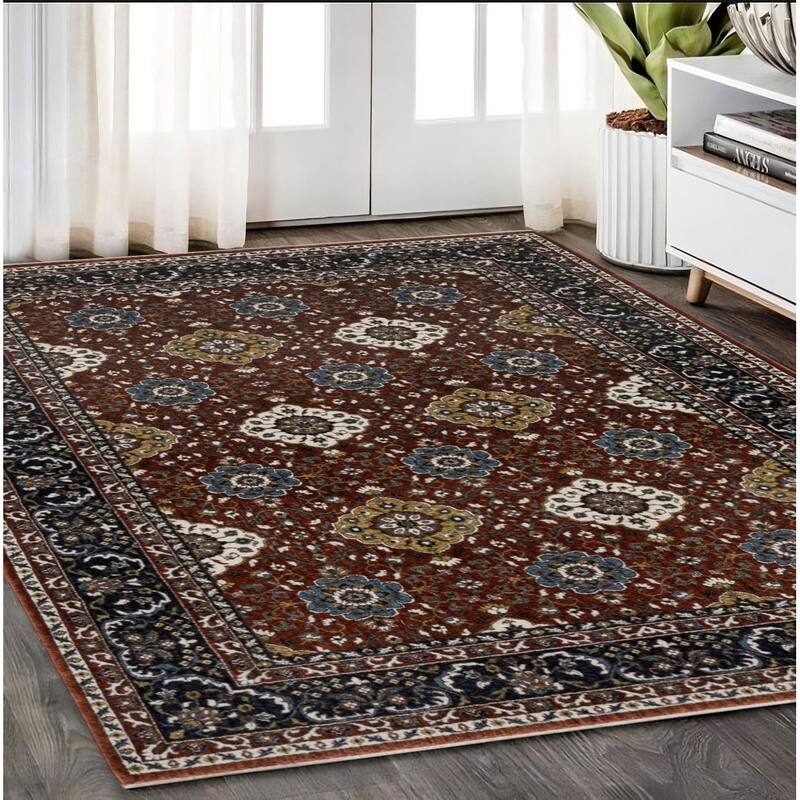 HomeRootsMedallion Traditional Rectangle Area Rug - 92.52' X '62.99' X '0.47 - Red