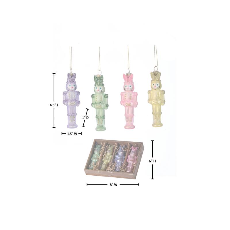 4.5" Glass Bunny Soldier Ornament Box of 4