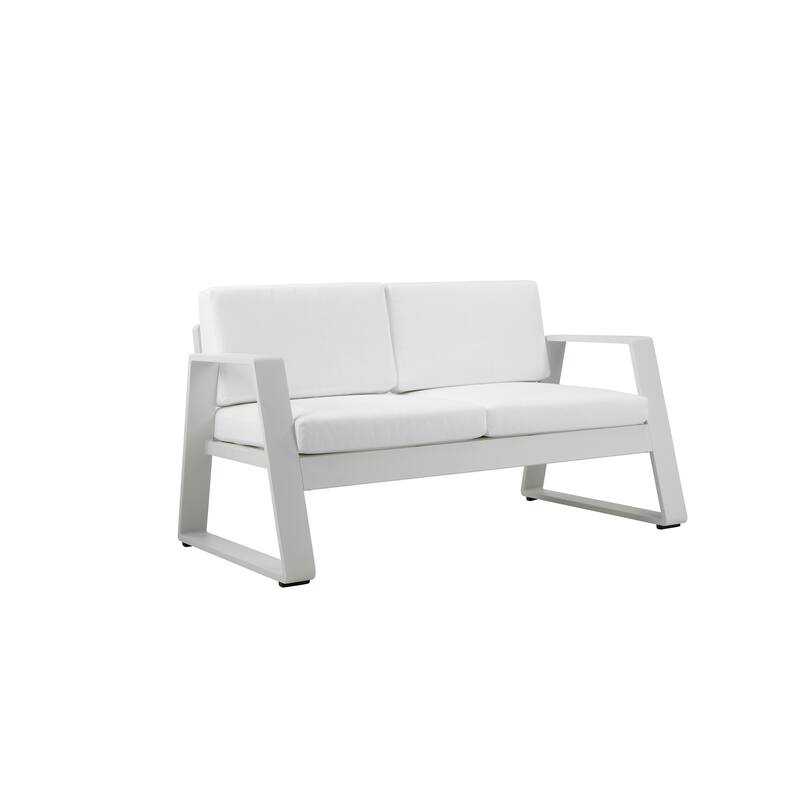 4 Piece Patio Sofa Set with Sled Base and Floor Protector, White