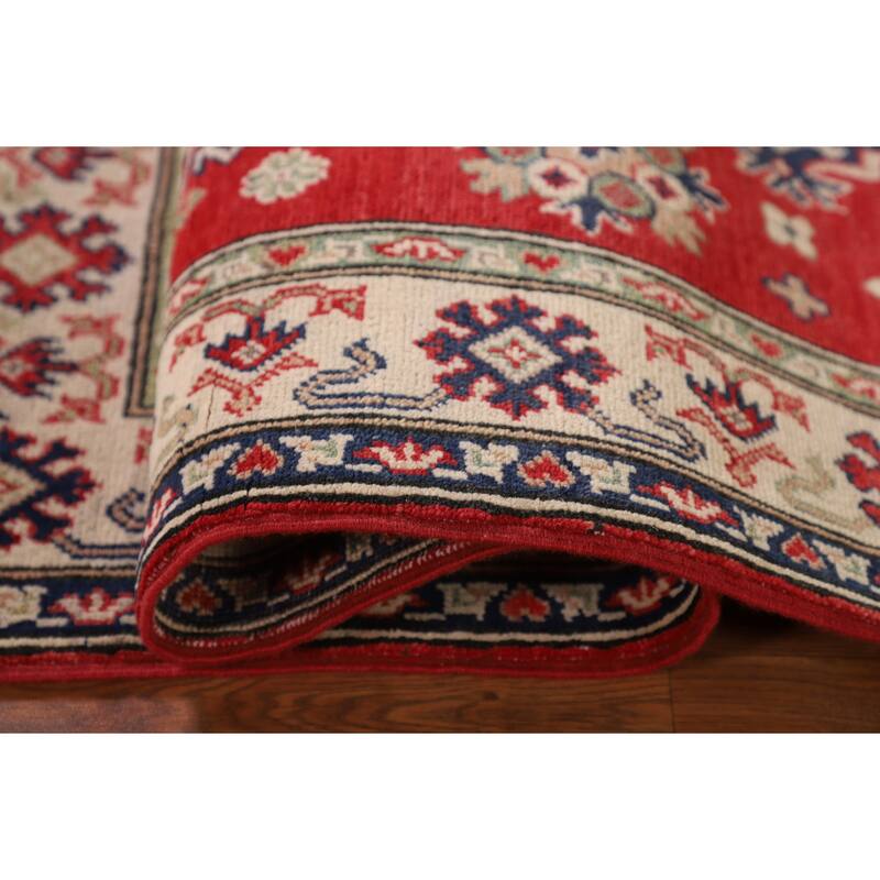 Red Kazak Accent Rug Handmade Oriental Wool Carpet - 3'4"x 4'11"