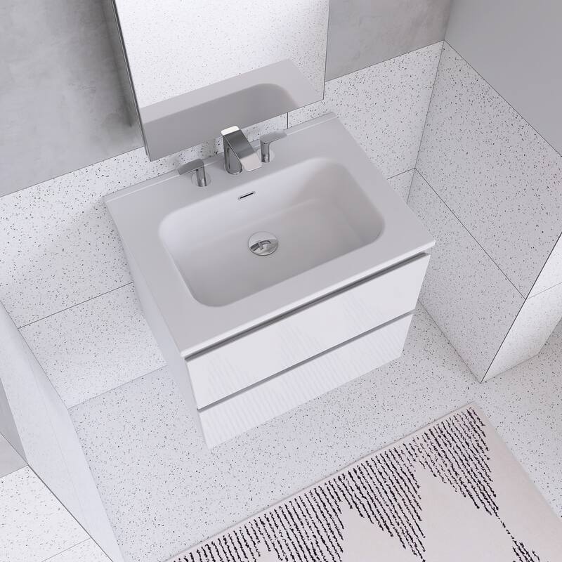 Floating Integrated Bathroom Vanity with Ceramic Sink, Three Faucet Holes