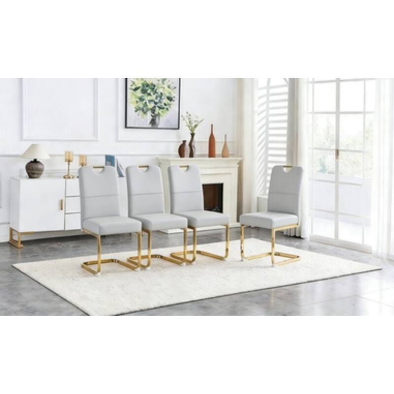 Set of 4, 15.7" PU Upholstered Dining Chairs with Golden Metal Legs - Grey