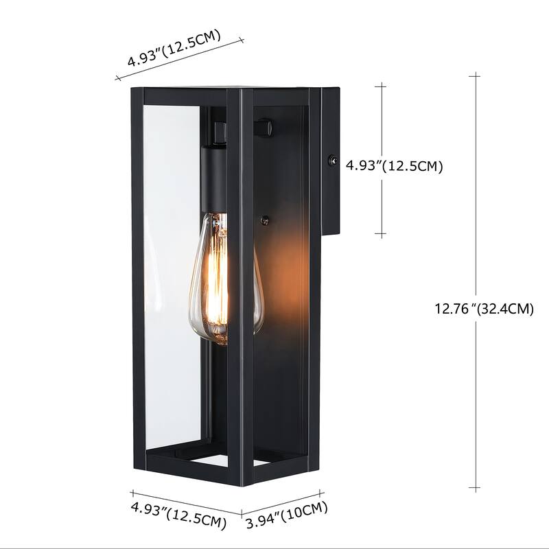 1-Light 12.76in Outdoor Wall Light with Matte Black Finish & Clear glass shade