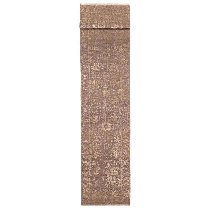 ECARPETGALLERY Hand-knotted Heritage Brown, Taupe Silk, Wool Rug - 2'6 x 13'10